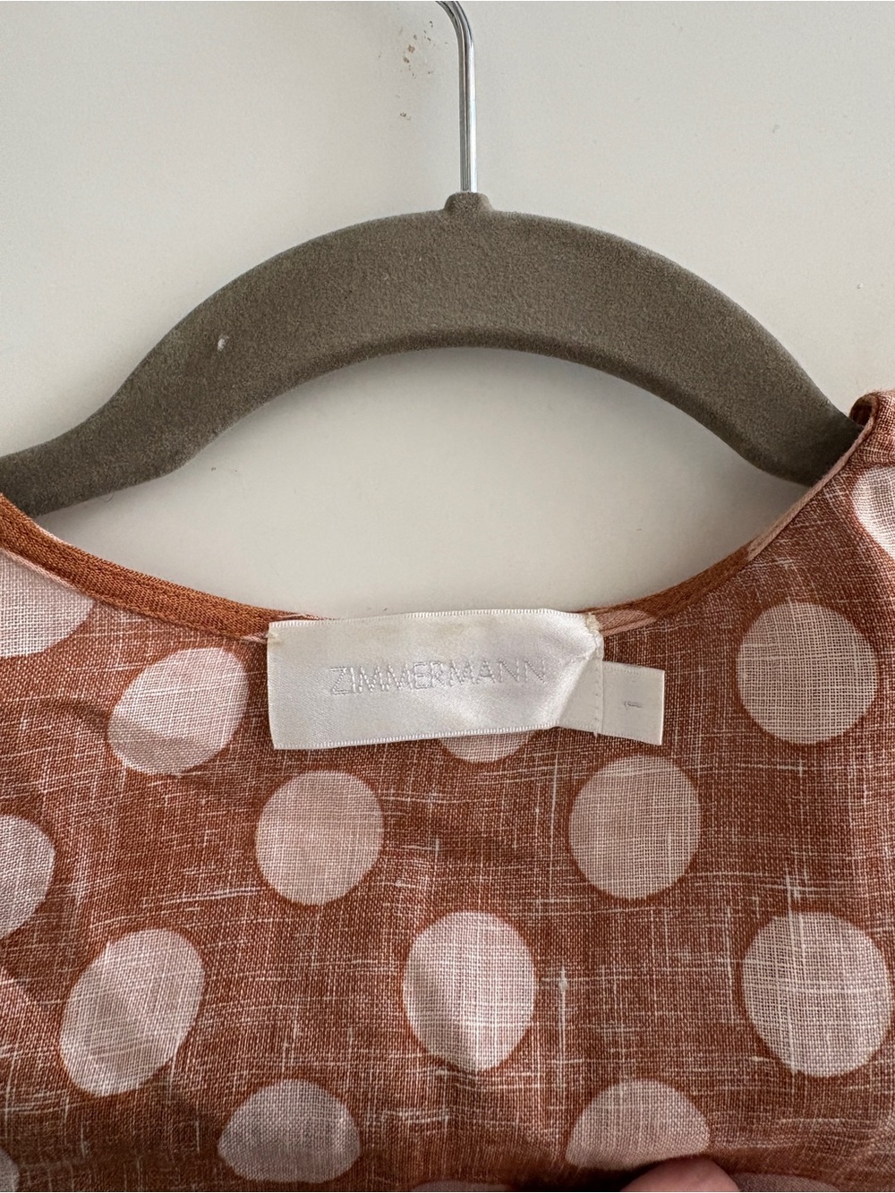 Zimmermann Brown Polka Dot Puff Sleeve linen Midi Dress - Picture 6 of 6
